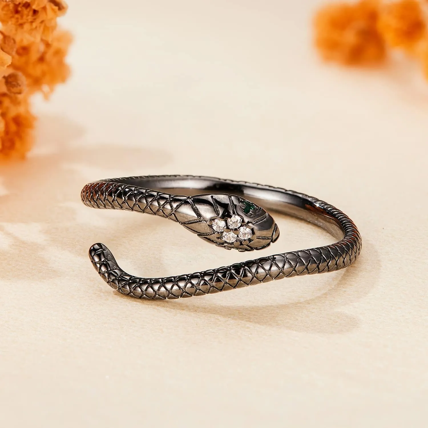 BISAER Snake Ring Adjustable Rings For Women 925 Sterling Silver Evil Eye Rings Gothic Vintage Octopus Dragonfly Moon Cat Stackable Ring For Women