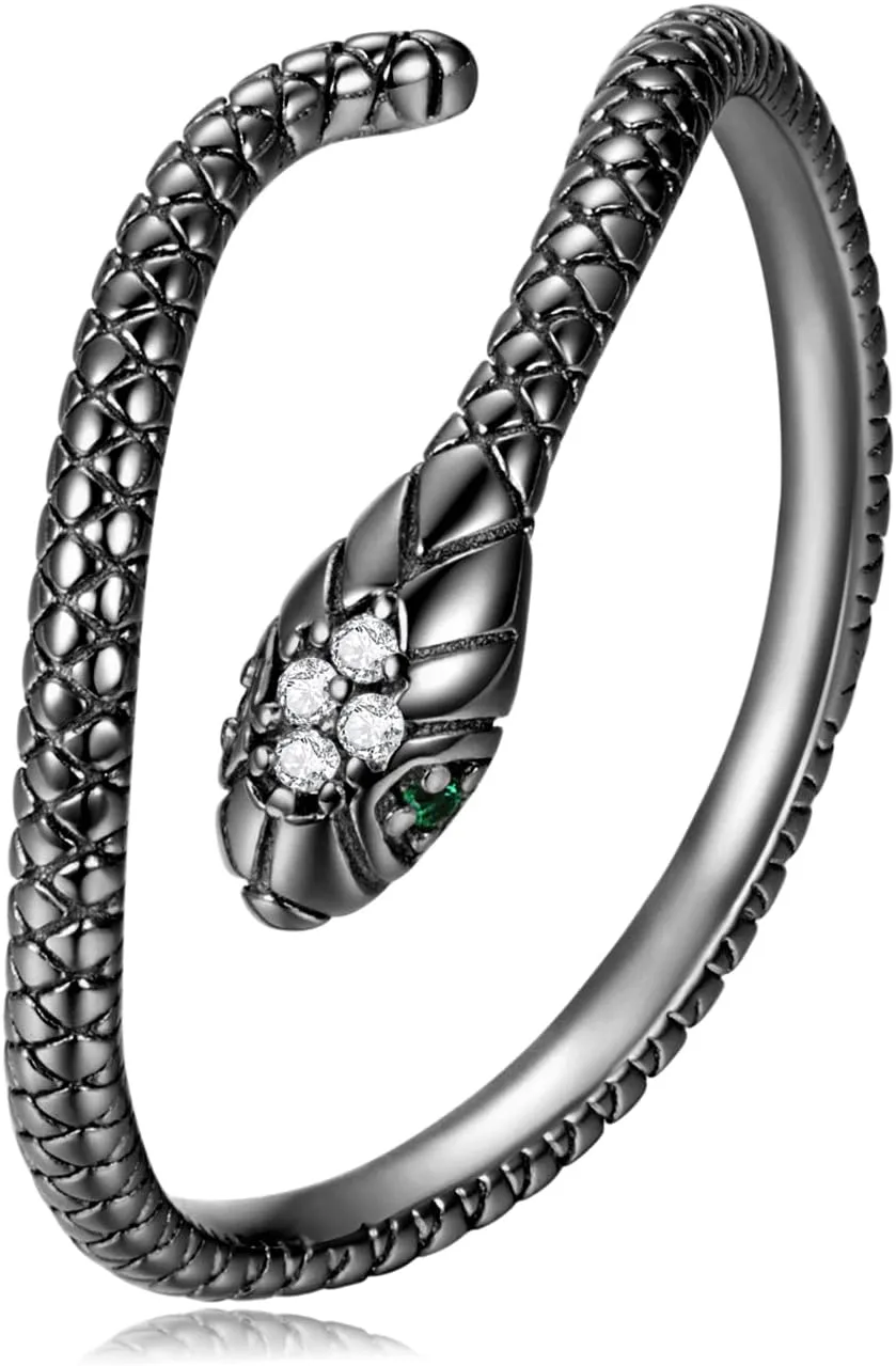 BISAER Snake Ring Adjustable Rings For Women 925 Sterling Silver Evil Eye Rings Gothic Vintage Octopus Dragonfly Moon Cat Stackable Ring For Women