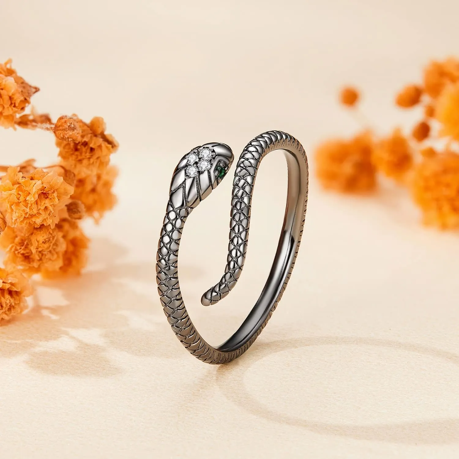 BISAER Snake Ring Adjustable Rings For Women 925 Sterling Silver Evil Eye Rings Gothic Vintage Octopus Dragonfly Moon Cat Stackable Ring For Women