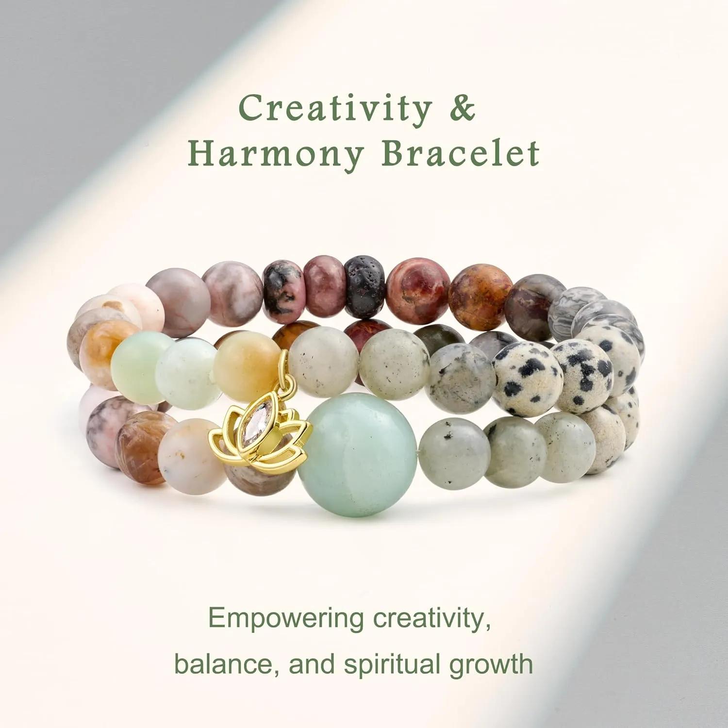 Bivei Beaded Bracelets for Women with Lotus Charm Healing Gemstone Crystal 7 Chakra Bracelet Natural Stretch Bracelets Set for Women Yoga Meditation Anxiety Stress Relief Jewelry