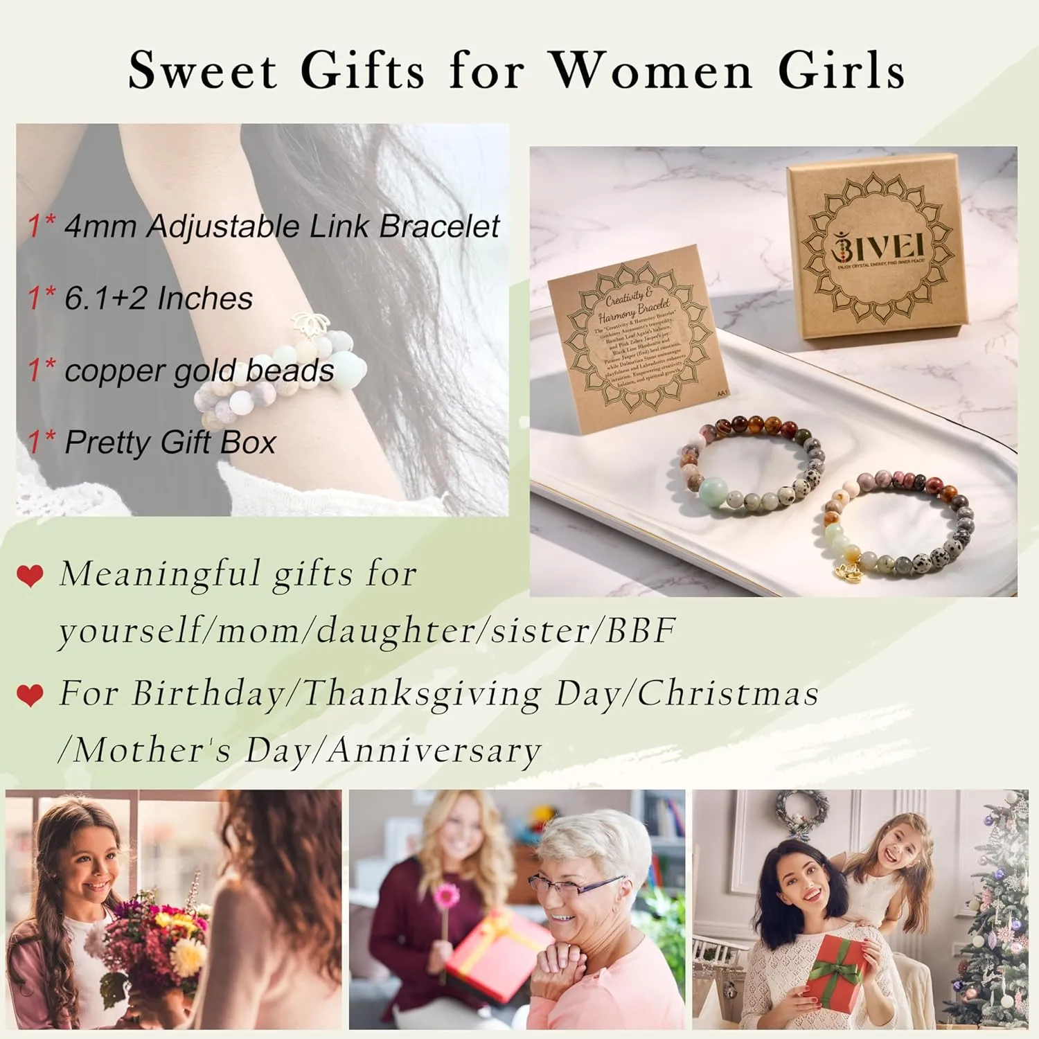 Bivei Beaded Bracelets for Women with Lotus Charm Healing Gemstone Crystal 7 Chakra Bracelet Natural Stretch Bracelets Set for Women Yoga Meditation Anxiety Stress Relief Jewelry