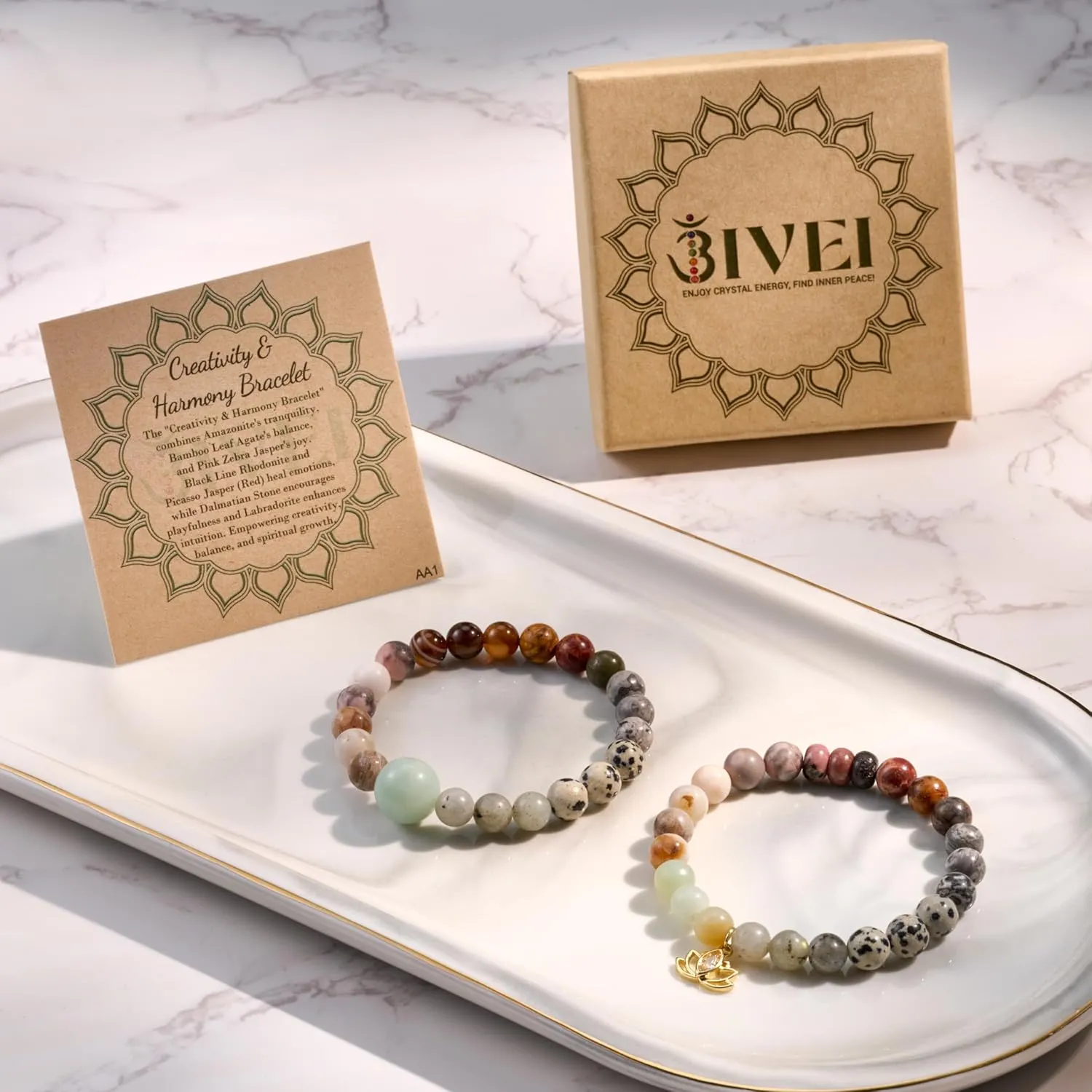 Bivei Beaded Bracelets for Women with Lotus Charm Healing Gemstone Crystal 7 Chakra Bracelet Natural Stretch Bracelets Set for Women Yoga Meditation Anxiety Stress Relief Jewelry