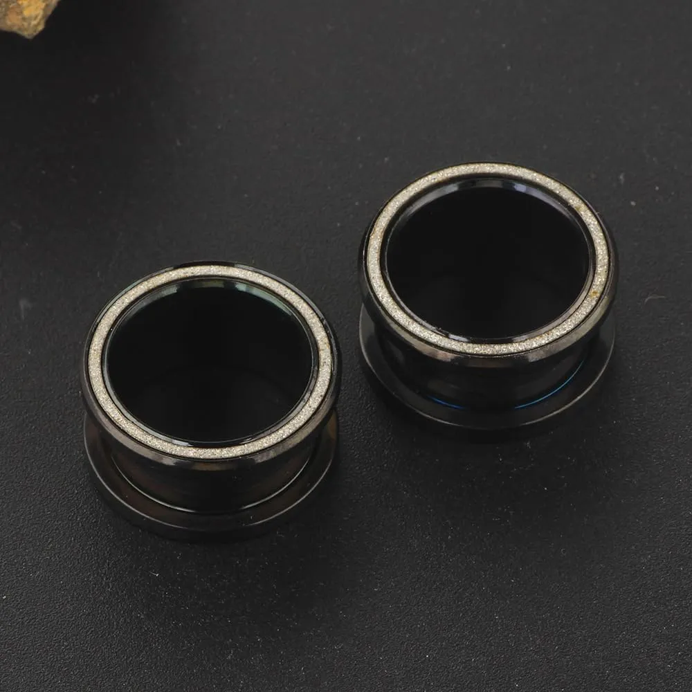 Black 6mm2G Stainless Steel Pressure Sand Ear Expander Double Flared Tunnel Plug Earrings, Sold As a PairEar Expander Fashionable Unisex Piercing Ear Expander Earrings