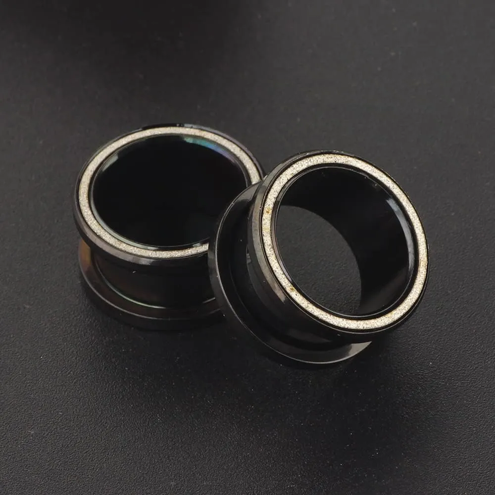 Black 6mm2G Stainless Steel Pressure Sand Ear Expander Double Flared Tunnel Plug Earrings, Sold As a PairEar Expander Fashionable Unisex Piercing Ear Expander Earrings
