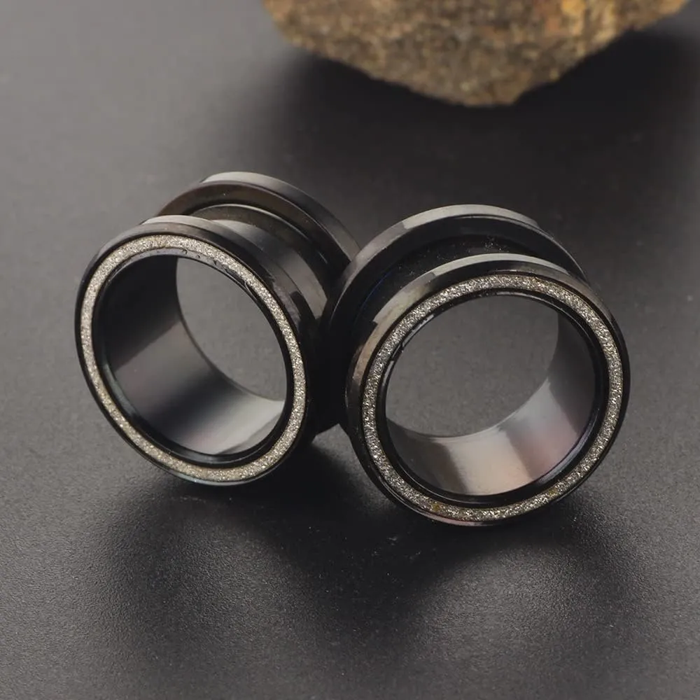 Black 6mm2G Stainless Steel Pressure Sand Ear Expander Double Flared Tunnel Plug Earrings, Sold As a PairEar Expander Fashionable Unisex Piercing Ear Expander Earrings