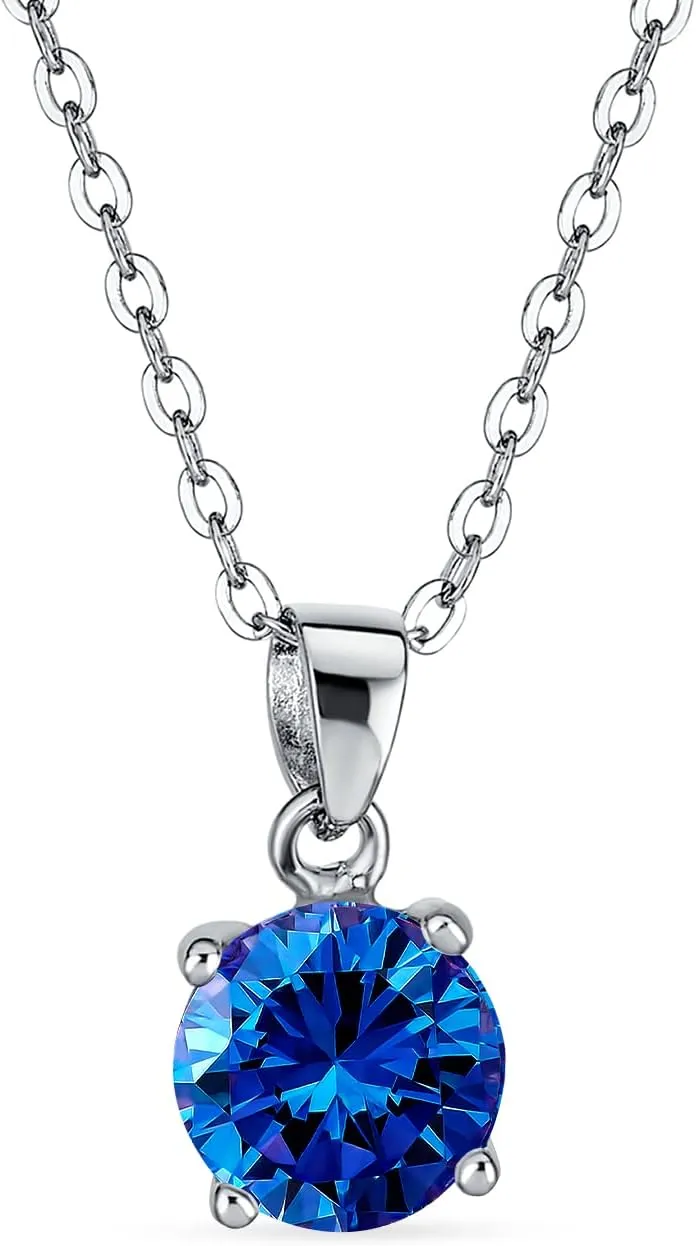 Bling Jewelry 1.5CTW AAA Cubic Zirconia Simulated Colors Birthstone Gemstone Classic Round Brilliant Cut CZ Solitaire Pendant For Women Teen .925 Sterling Silver