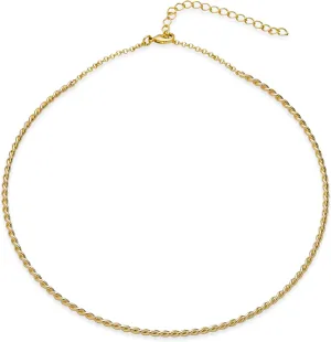 Bling Jewelry Slender Simple Slider Modern Choker V Shape Twist Braid Rope Collar Necklace For Women Teens Polished 14K Yellow Gold Plated