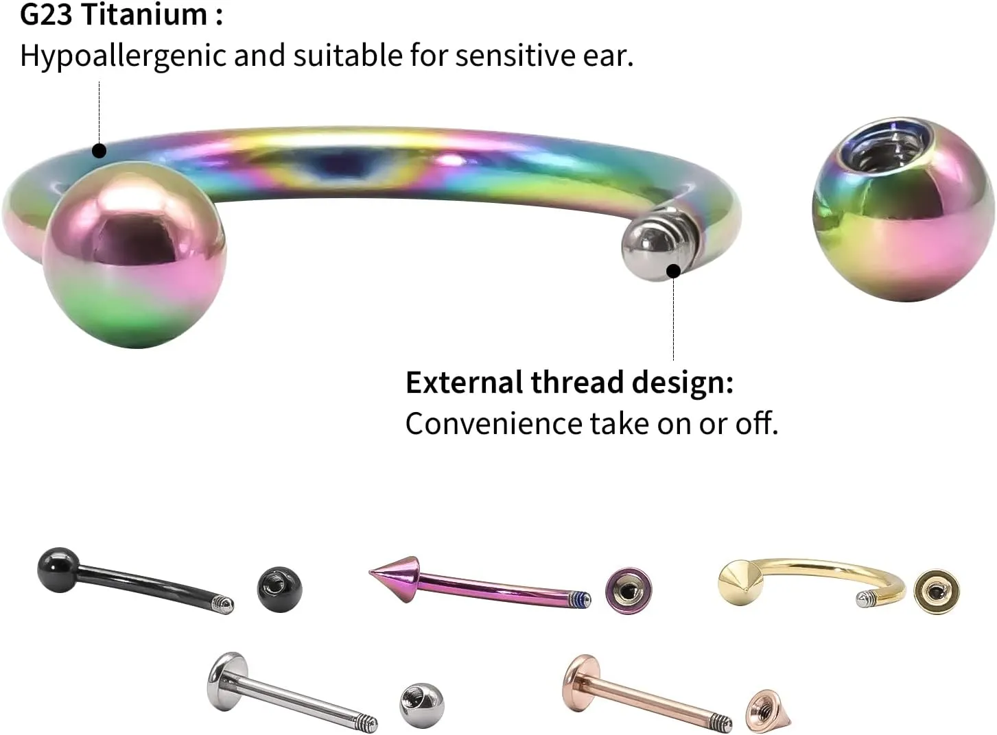BLISI G23 Titanium Body Piercing Barbells Jewelry 16G Curved Barbell Rings for Eyebrow Lip Nose Septum Horseshoe Cartilage Tragus Rook Earrings 8mm/10mm 6 Colors