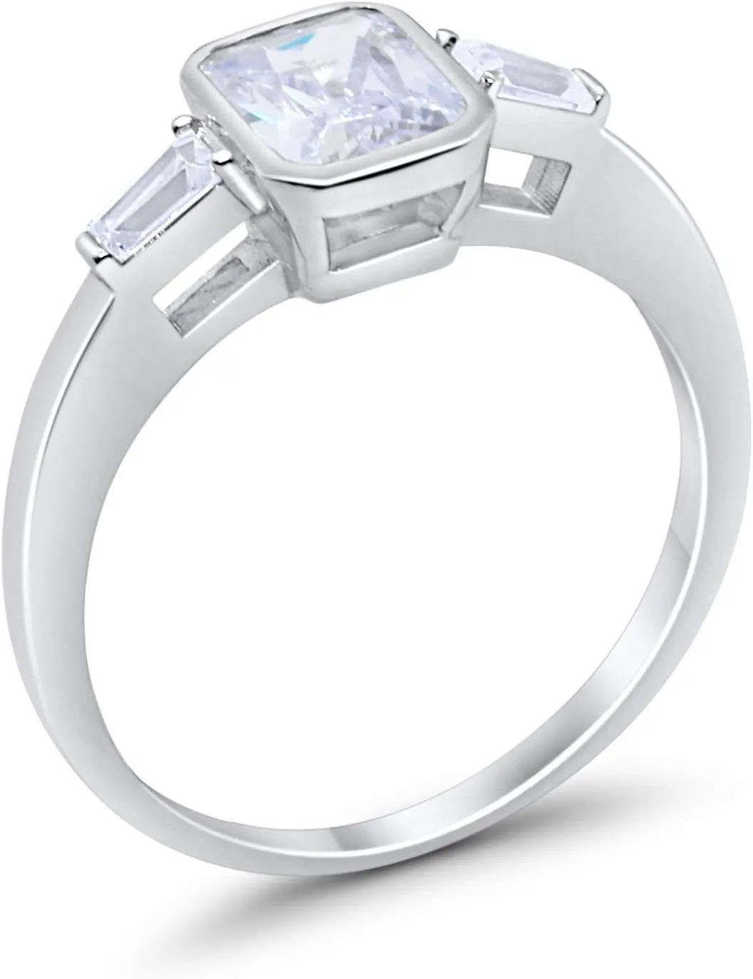 Blue Apple Co. 3-Stone Three Stone Emerald Cut Baguette Cubic Zirconia Wedding Engagement Ring 925 Sterling Silver