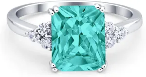 Blue Apple Co. Art Deco Emerald Cut Wedding Engagement Ring Vintage Style Round Simulated Cubic Zirconia 925 Sterling Silver