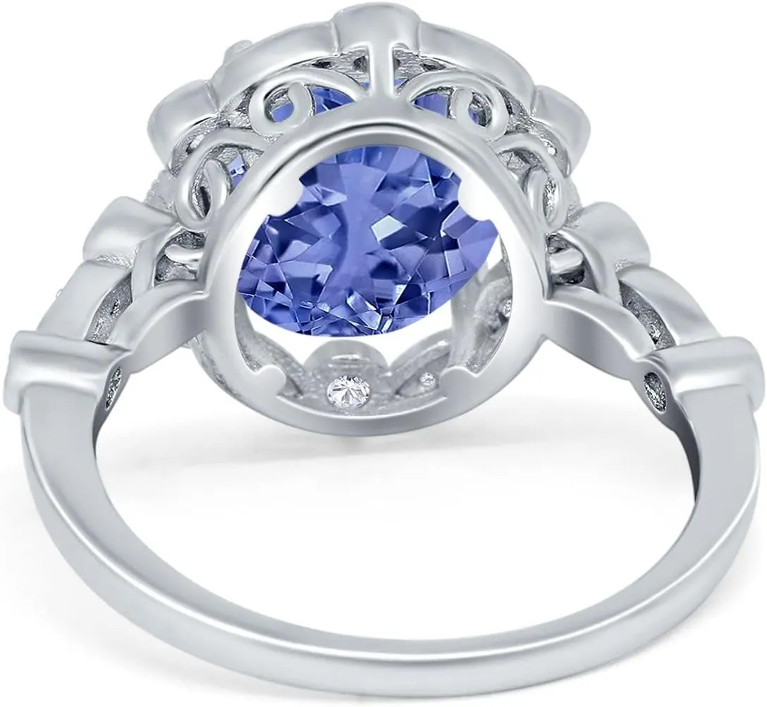 Blue Apple Co. Art Deco Large Oval Halo Vintage Style Wedding Engagement Ring Simulated Cubic Zirconia925 Sterling Silver