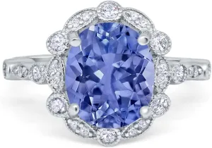 Blue Apple Co. Art Deco Large Oval Halo Vintage Style Wedding Engagement Ring Simulated Cubic Zirconia925 Sterling Silver