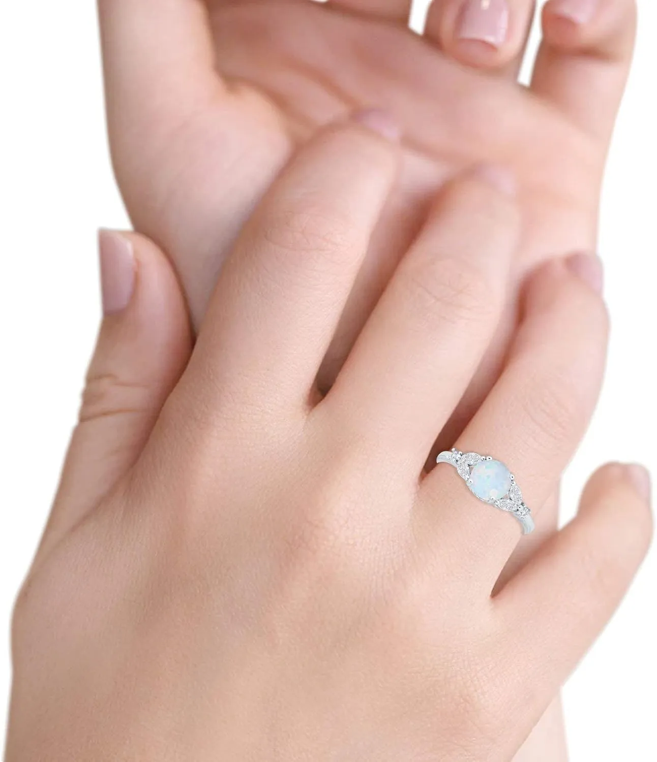 Blue Apple Co. Art Deco Vintage Style Wedding Engagement Ring Round Marquise Simulated Cubic Zirconia 925 Sterling Silver