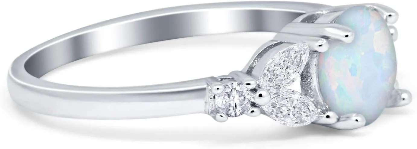 Blue Apple Co. Art Deco Vintage Style Wedding Engagement Ring Round Marquise Simulated Cubic Zirconia 925 Sterling Silver