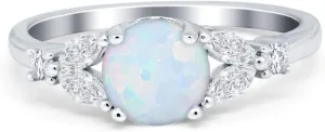 Blue Apple Co. Art Deco Vintage Style Wedding Engagement Ring Round Marquise Simulated Cubic Zirconia 925 Sterling Silver