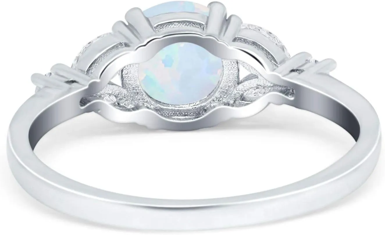 Blue Apple Co. Art Deco Vintage Style Wedding Engagement Ring Round Marquise Simulated Cubic Zirconia 925 Sterling Silver