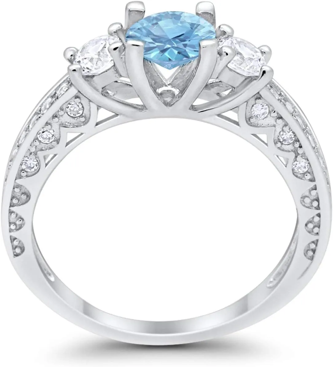 Blue Apple Co. Round Art Deco Vintage Style Three Stone Ring 925 Sterling Silver Wedding Engagement Cubic Zirconia