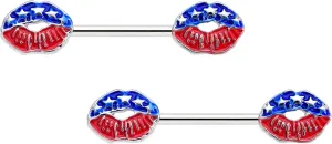 Body Candy 14G Womens Nipplerings Piercing Surgical Steel 2Pc USA Patriotic Kissy Lips Mens Nipple Ring Set 9/16"
