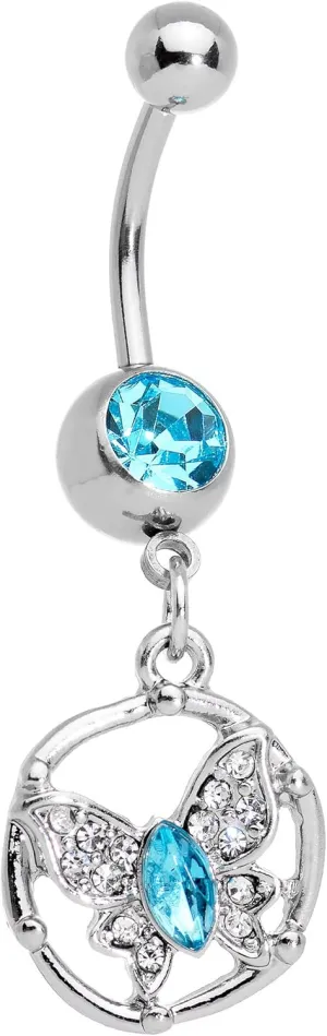 Body Candy Anodized Steel Brilliant Blue Accent Butterfly Halo Dangle Belly Ring