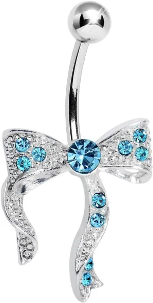 Body Candy Brilliant Blue Bewitching Bow Stainless Steel Bar Belly Button Ring