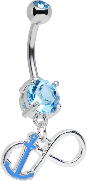 Body Candy Brilliant Blue Double Captain Anchor Infinity Dangle Belly Ring