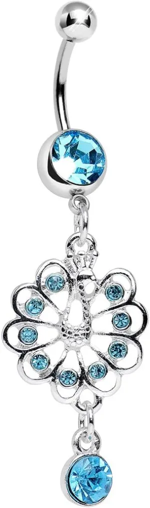 Body Candy Brilliant Blue Enchanted Open Tail Peacock Dangle Belly Ring
