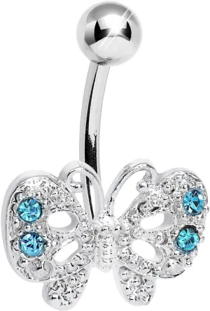 Body Candy Brilliant Blue Enchanting Butterfly Stainless Steel Bar Belly Button Ring