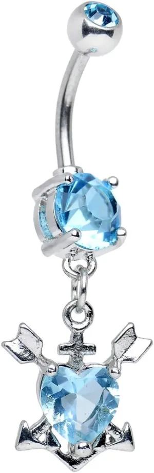Body Candy Brilliant Blue Faithful Heart Arrow Dangle Belly Ring