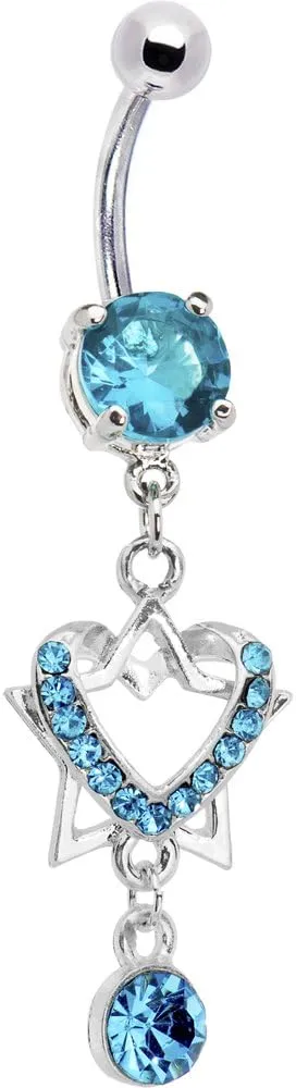 Body Candy Brilliant Blue Falling Star Heart Drop Belly Ring