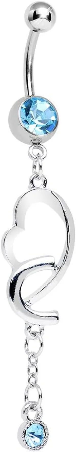 Body Candy Brilliant Blue Fathoms of Love Heart Dangle Belly Ring