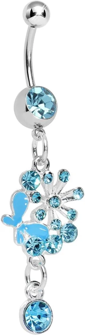 Body Candy Brilliant Blue Floral Burst Butterfly Dangle Belly Ring
