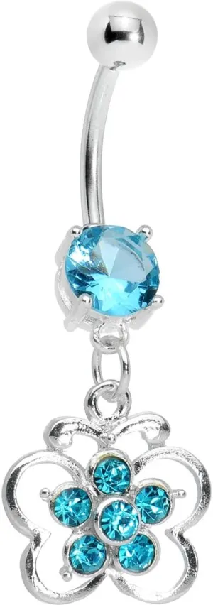 Body Candy Brilliant Blue Flower Center Butterfly Belly Ring