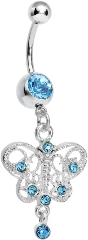 Body Candy Brilliant Blue Hollow Butterfly Swirl Dangle Belly Ring