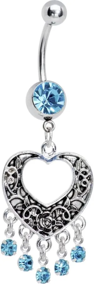 Body Candy Brilliant Blue Hollow Heart Chandelier Belly Ring