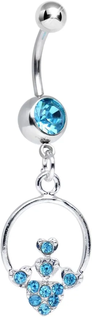 Body Candy Brilliant Blue Hoop Encircled Hearts Dangle Belly Ring