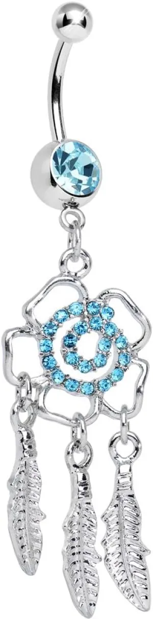 Body Candy Brilliant Blue Hypnotic Spiral Flower Dreamcatcher Belly Ring