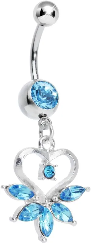Body Candy Brilliant Blue Marquise Pop Hollow Heart Dangle Belly Ring