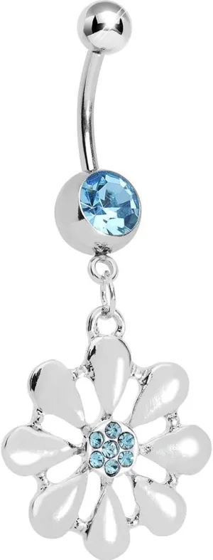 Body Candy Brilliant Blue Pretty White Petals Flower Charm Belly Ring