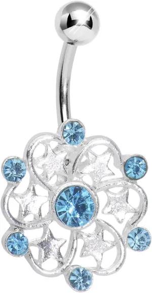 Body Candy Brilliant Blue Princess Star Petals Flower Stainless Steel Bar Belly Button Ring
