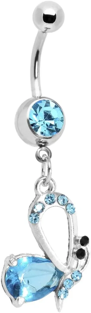 Body Candy Brilliant Blue Side Winder Butterfly Dangle Belly Ring