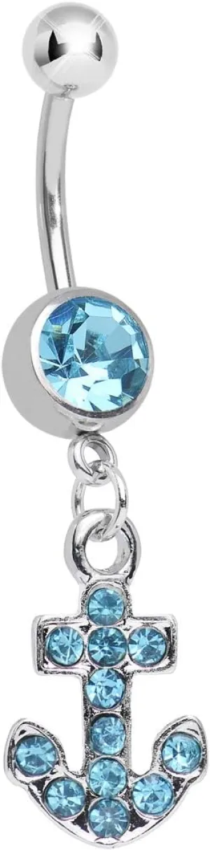 Body Candy Brilliant Blue Sparkle Anchor Dangle Belly Ring