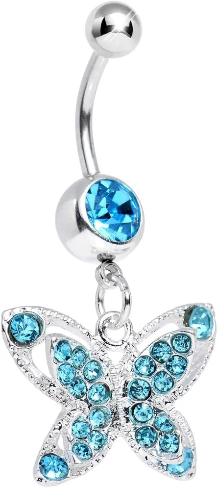 Body Candy Brilliant Blue Spirited Butterfly Dangle Belly Ring
