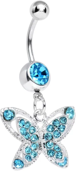 Body Candy Brilliant Blue Spirited Butterfly Dangle Belly Ring