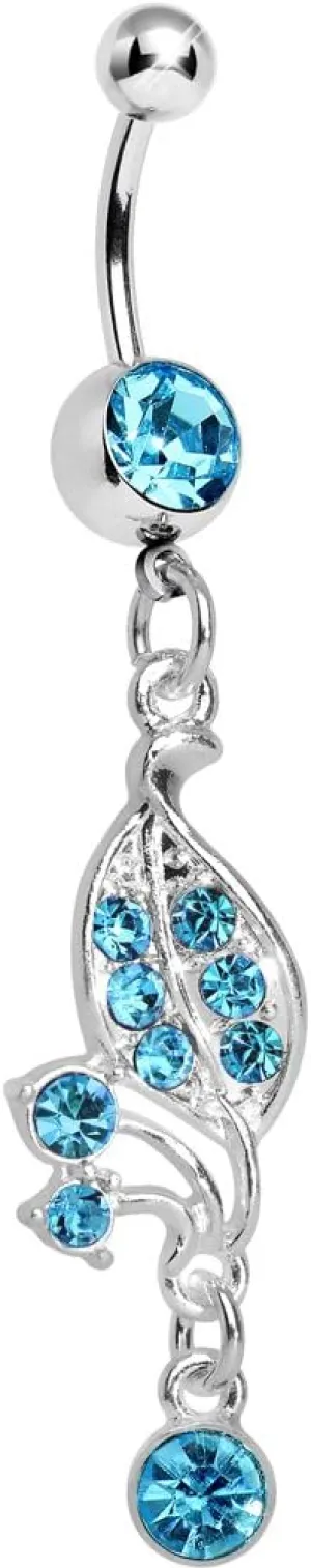 Body Candy Brilliant Blue Sprouting Petals Dangle Belly Ring