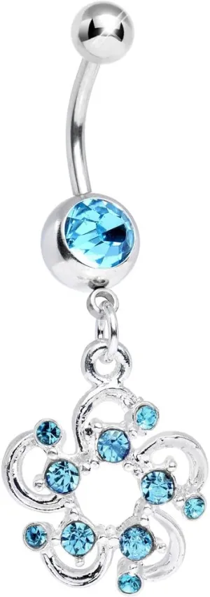 Body Candy Brilliant Blue Summertime Open Flower Petal Dangle Belly Ring