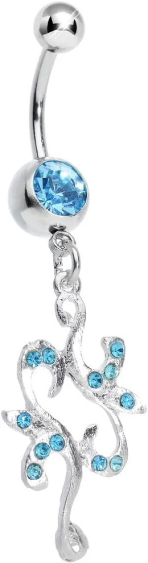 Body Candy Brilliant Blue Twisted Separate Heart Dangle Belly Ring