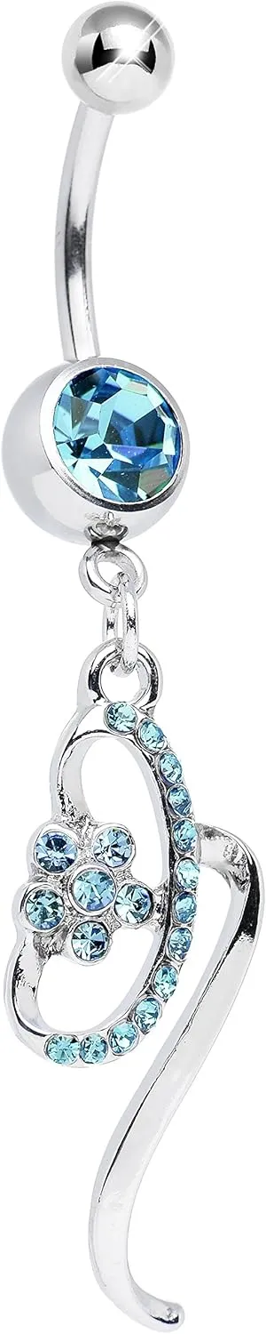 Body Candy Brilliant Blue Twisting Flower Ribbon Dangle Belly Ring