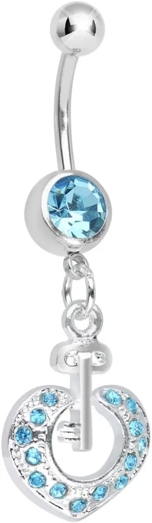 Body Candy Brilliant Blue Your Heart Has the Key Dangle Belly Ring