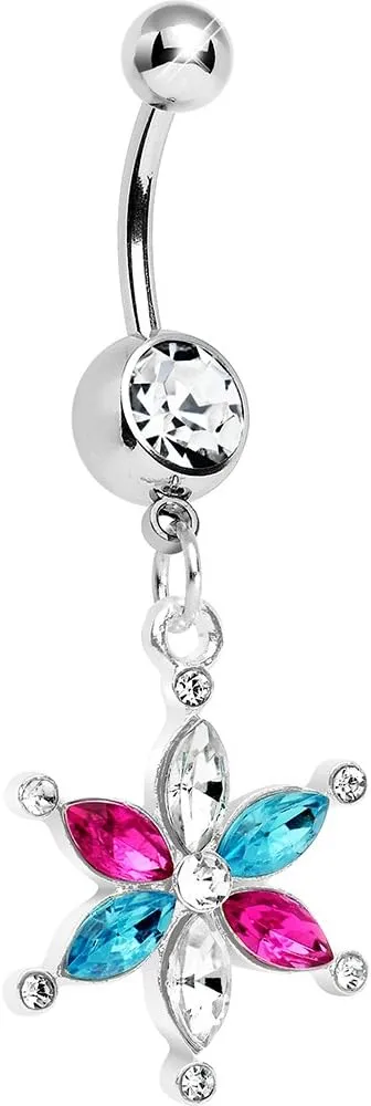 Body Candy Clear Pink Brilliant Blue Spring Flower Dangle Belly Ring