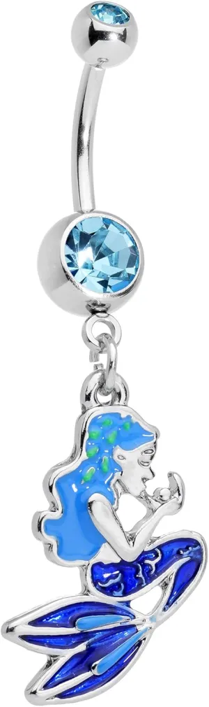 Body Candy Stainless Steel Brilliant Blue Accent Blue Mermaid Dangle Belly Ring